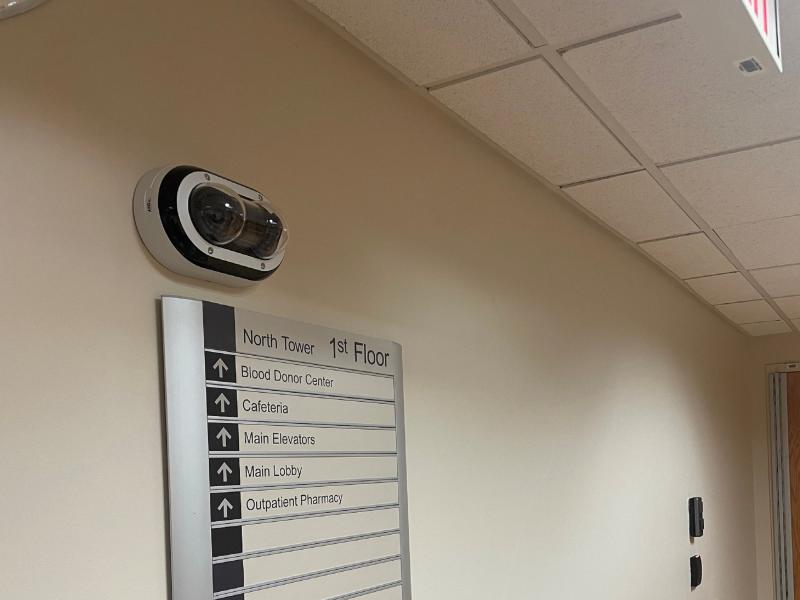 Lee Health hospital hallway with Axis camera